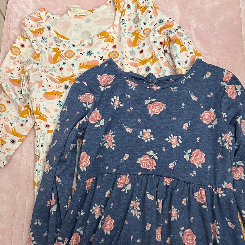 Floral and Fox Print Kids Casual Dresses
